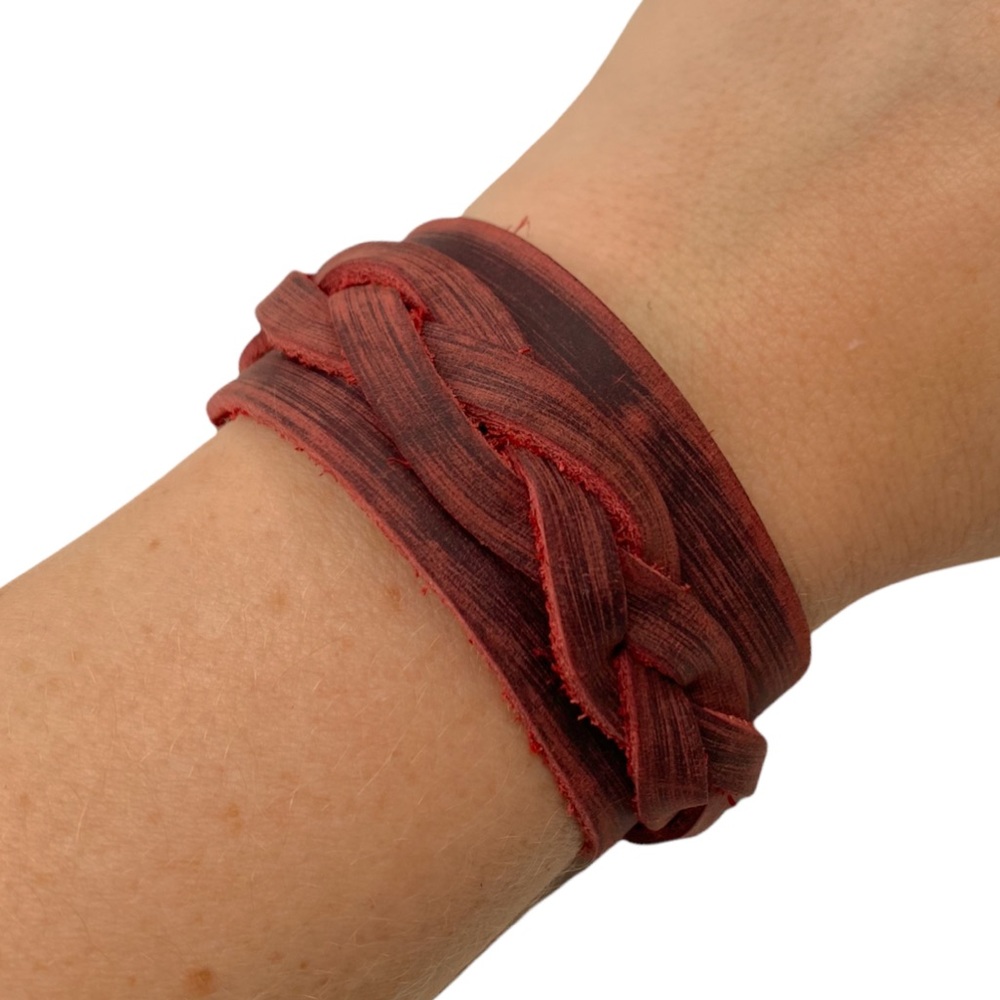 Red Leather Bracelet Women’s Distressed Western Cowgirl Adjustable Cuff Jewelry